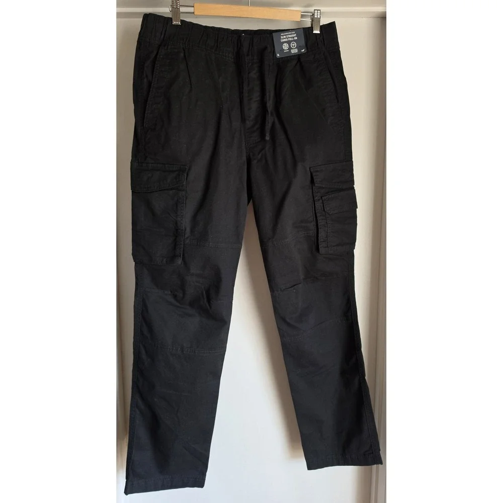 NWT Hollister Cargo Pants Men XL Black Solid Cotton Casual Streetwear Trousers
